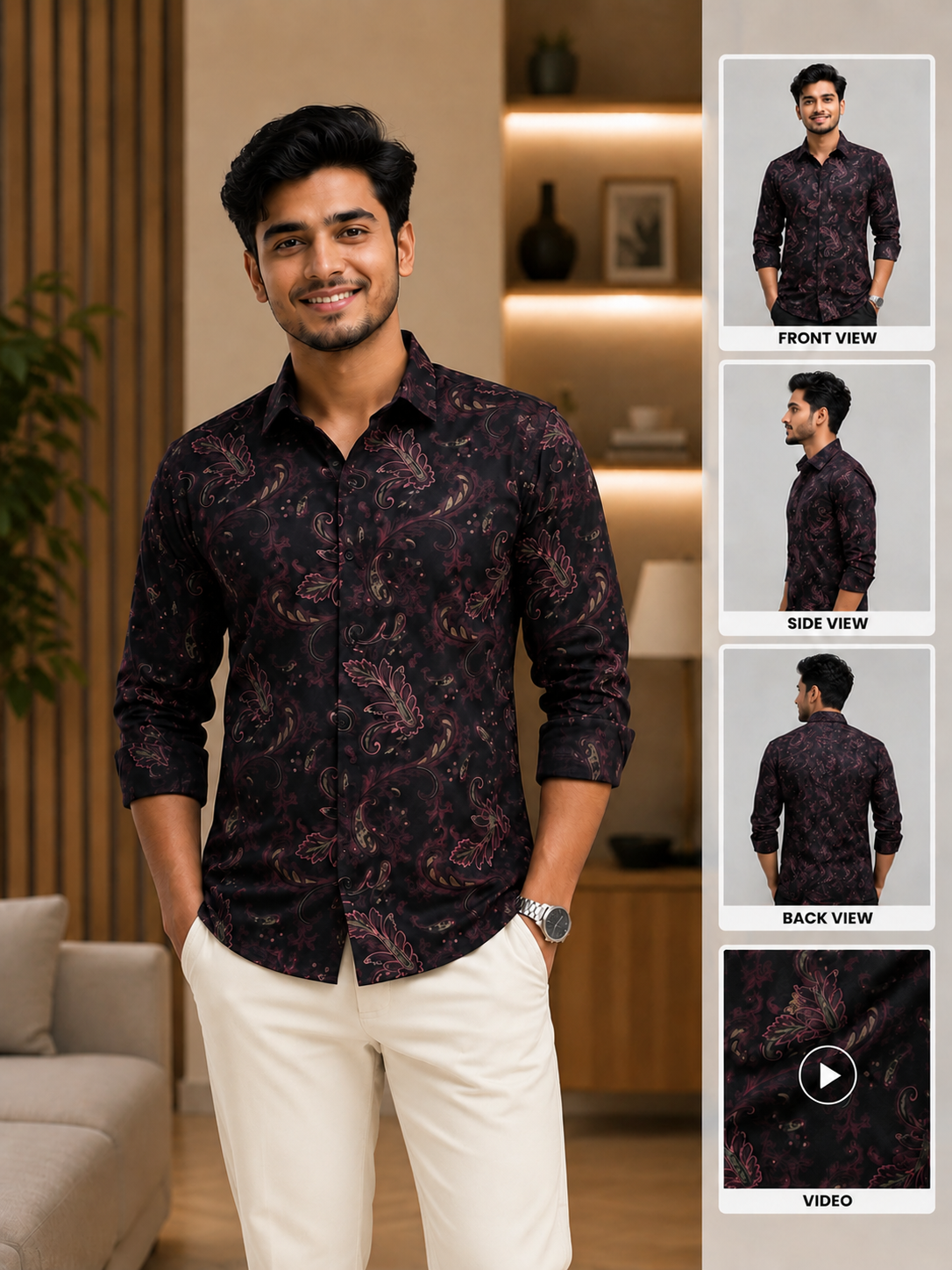 Micro Spandex Printed Full Sleeve Shirt [Pink]