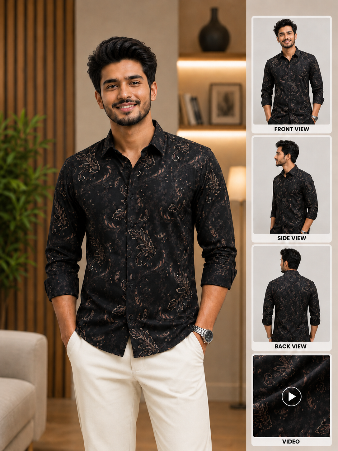 Micro Spandex Printed Full Sleeve Shirt [Silver Green]